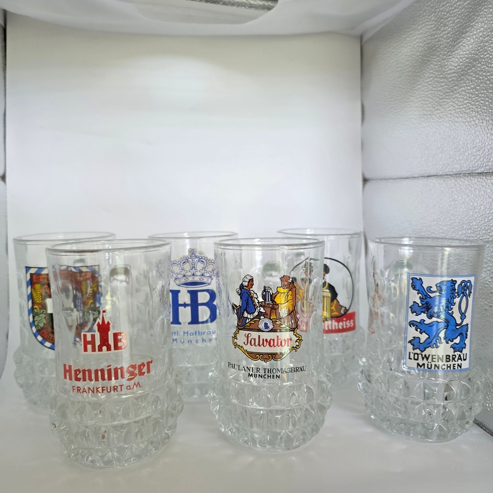 Set of 6 Vintage West Germany FIVE Dimpled Glass Beer Mugs Steins Oktoberfest